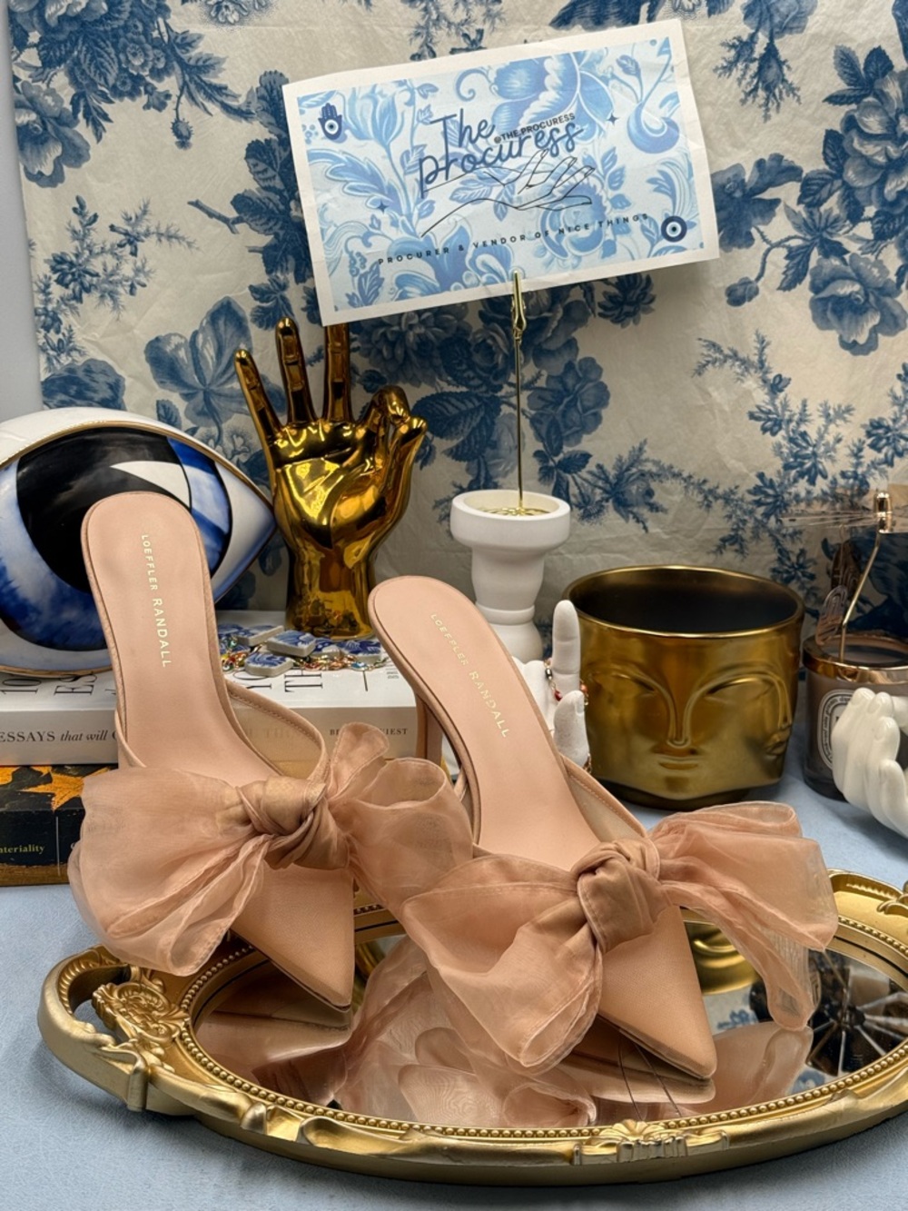 🆕 LOEFFLER RANDALL 🧿 NWOB Margot Bow Mule, Nude Organza Mesh - Sz 7 - Picture 2 of 15